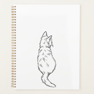 Minimalistischer Katzen-Rückenansicht-Linienkunst- Planer