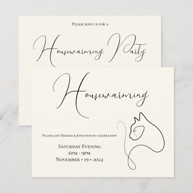 Minimalistischer Katzenklatschnaps Einladung (Vorne/Hinten)