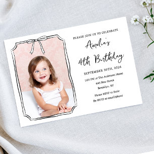 Minimalistischer Kindergeburtstag Bow Foto Schwarz Einladung