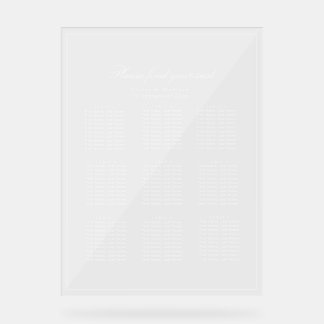 Minimalistischer klarer Sitzplan Weißer Text Acrylschild