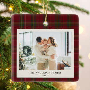 Minimalistischer klassischer roter Karo-Weihnachts Keramikornament