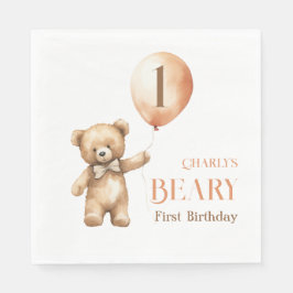 Minimalistischer kleiner Bär Beige Beary 1. Geburt Serviette