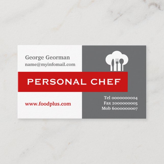 Minimalistischer Koch grau, weiß, rot Visitenkarte (Vorderseite)
