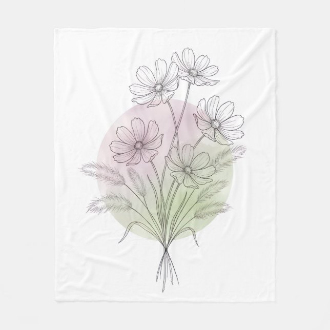 Minimalistischer Kosmos Botanische Linienkunst Lav Fleecedecke (Vorderseite)