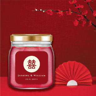 Minimalistischer Kreis Doppeltes Glück Chinesische Quadratischer Aufkleber