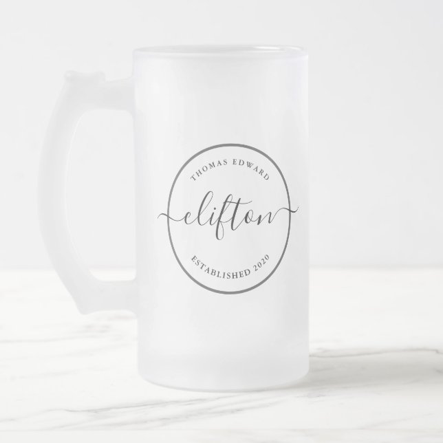 minimalistischer Kreis-Monogramm-Name Mattglas Bierglas (Links)