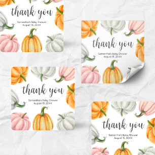 Minimalistischer Kürbis Herbst Baby Shower Quadrat Quadratischer Aufkleber