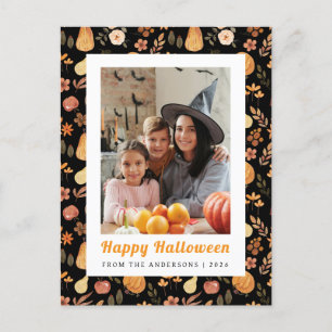 Minimalistischer Kürbis Vintage Frohes Halloween 1 Feiertagspostkarte