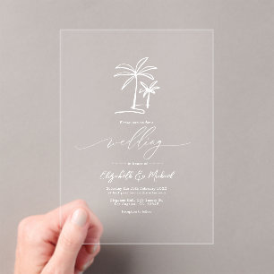 Minimalistischer Küsten-Chic Palmenhochzeit Acryleinladungen