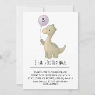 Minimalistischer Langhalsdino mit Ballon-Geburtsta Einladung
