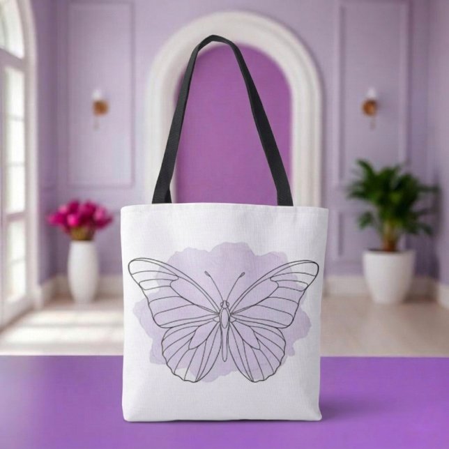 Minimalistischer Lavendel-Schmetterling-Wasserfarb (Modern minimalist purple watercolor, line drawing butterfly tote bag)
