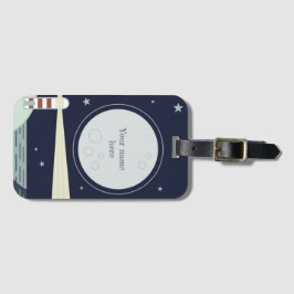 Minimalistischer Leuchtturm mit Mond und Sternen Gepäckanhänger