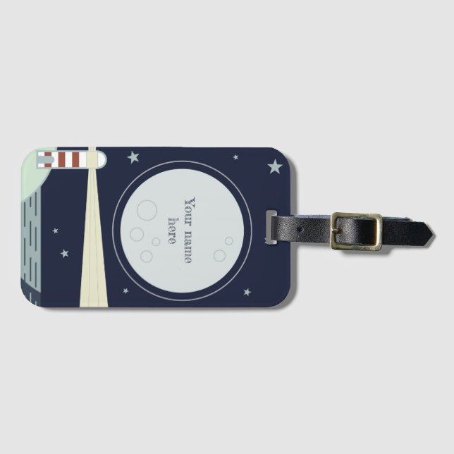 Minimalistischer Leuchtturm mit Mond und Sternen Gepäckanhänger (Vorderseite (Horizontal))