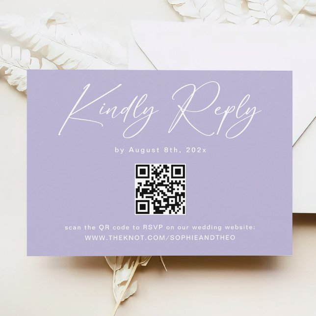 Minimalistischer Lila Lavendel QR Code Hochzeit RS Begleitkarte (Von Creator hochgeladen)