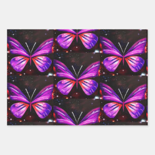 Minimalistischer Lila Schmetterling Geschenkpapier Set