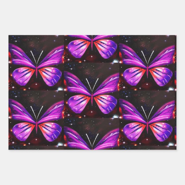 Minimalistischer Lila Schmetterling Geschenkpapier Set (Vorderseite)