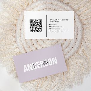 Minimalistischer Lilac Lavender QR Code Modern Visitenkarte