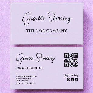 Minimalistischer Lilac-Lila Beruflicher QR-Code Visitenkarte