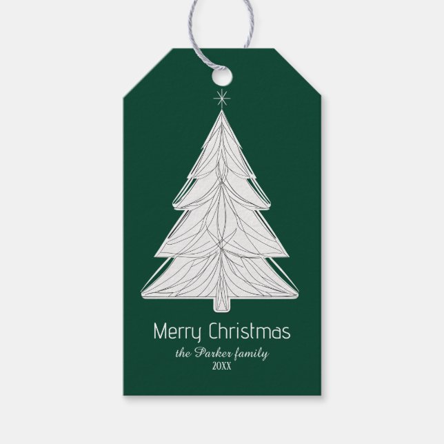 Minimalistischer Line-Art Weihnachtsbaum mit geome Geschenkanhänger (Vorderseite)