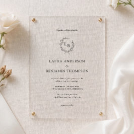 Minimalistischer Lorbeerkranz-Hochzeitskamm Acryleinladungen