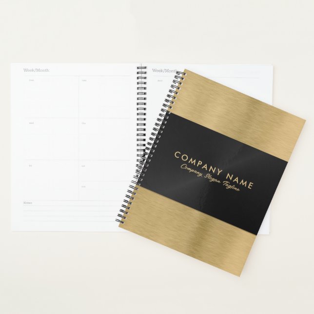 Minimalistischer Luxus Metallic Gold & Black Textu Planer (Anzeige)