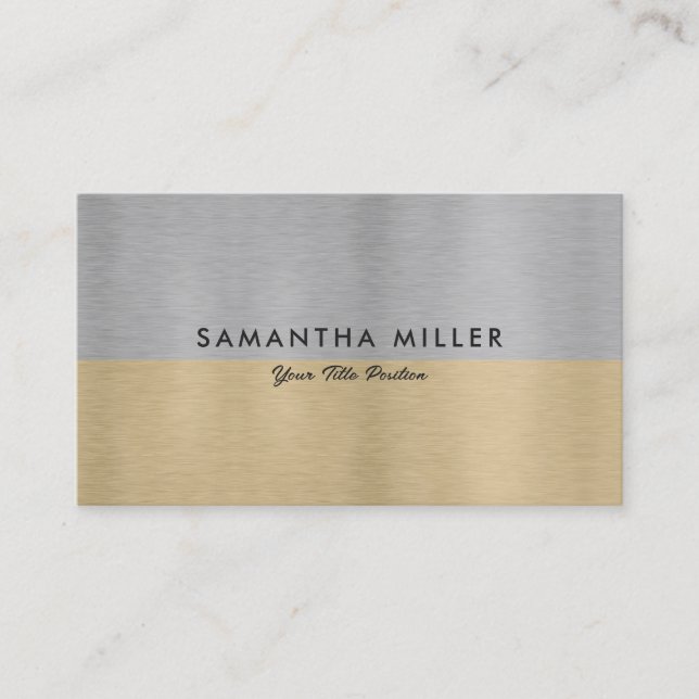 Minimalistischer Luxus Metallic Gold & Silver Text Visitenkarte (Vorderseite)