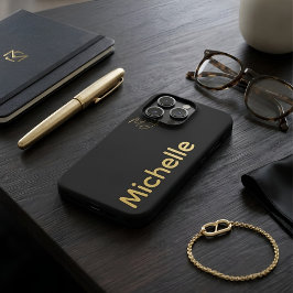 Minimalistischer Luxus Schwarz Gold Benutzerdefini iPhone 15 Pro Hülle
