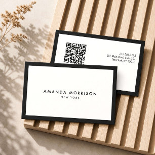 Minimalistischer Luxus Schwarz/Weiß QR-Code Social Visitenkarte