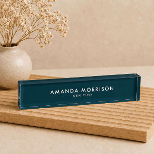Minimalistischer Luxus Tiefes Teal Namensplakette