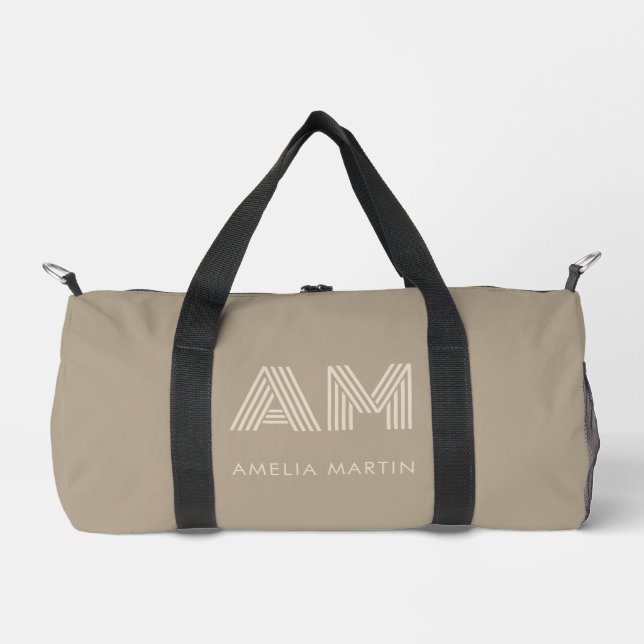 Minimalistischer Luxus Warmes Taupe Monogramm Duffle Bag (Vorderseite)