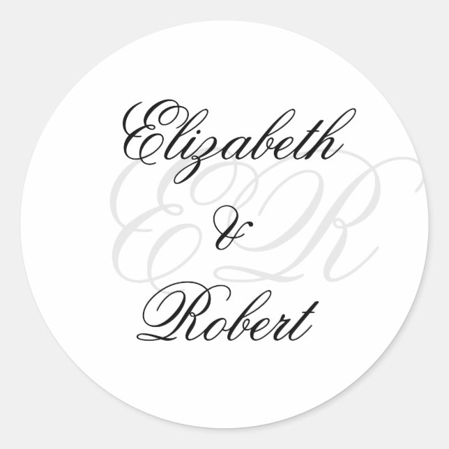 Minimalistischer Luxusname Monogram Wedding Sticke Runder Aufkleber (Vorderseite)