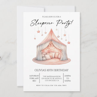 Minimalistischer Mädchen-Schlafparty-Geburtstag Einladung