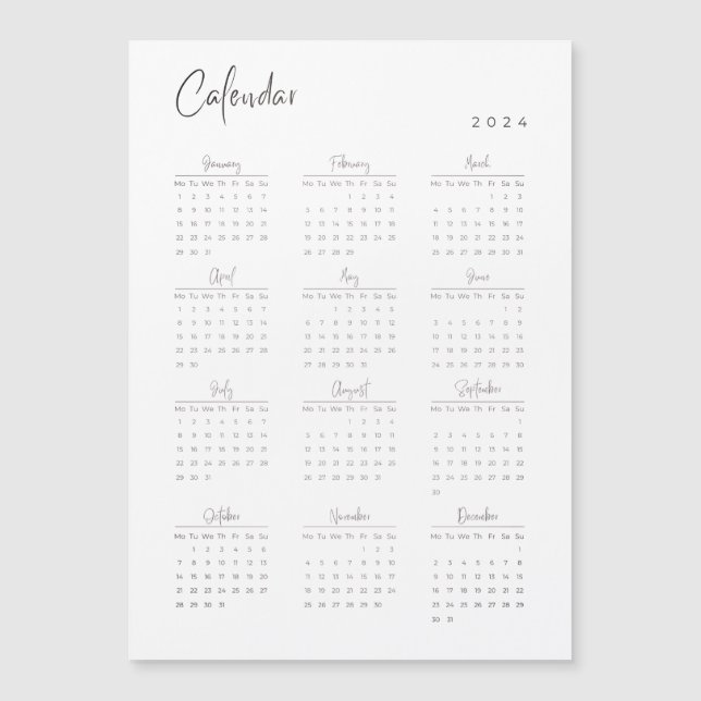 Minimalistischer Magnetkalender 2024 Magnetkarte (Vorderseite)