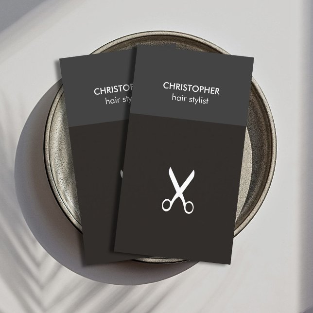 Minimalistischer Manly Grey White Scissor Hair Sty Visitenkarte (Von Creator hochgeladen)