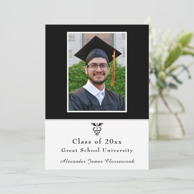 Minimalistischer Medizinstudium Modernes Schwarz-w Ankündigung (Stehend Vorderseite)