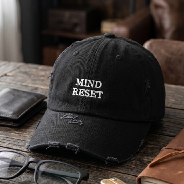 Minimalistischer Mind Reset abgenutzte schwarze Ka Bestickte Baseballkappe (Von Creator hochgeladen)