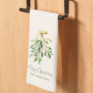 Minimalistischer Mistelzweig-Wasserfarb-Weihnachts Geschirrtuch