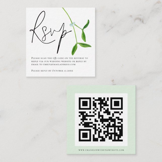 Minimalistischer Mistletoskript QR Code Wedding RS Begleitkarte (Vorne/Hinten)