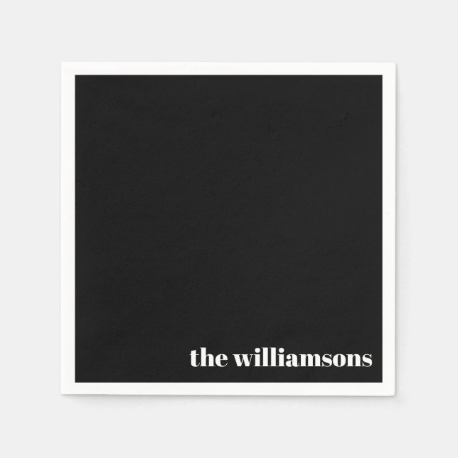 Minimalistischer Mit Monogramm Name Retro Schwarz- Serviette (Vorderseite)