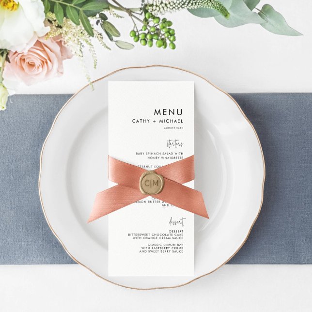 Minimalistischer Mixed Schriftart - Karte Werbekarte (Embellish your menu with custom ribbon and wax seals.)