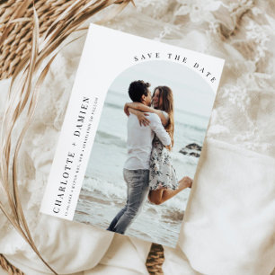 Minimalistischer moderner Bogen Foto Save-the-Date Einladung