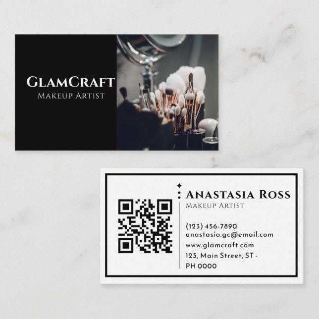 Minimalistischer moderner Chic Bold Black QR Code  Visitenkarte (Vorne/Hinten)