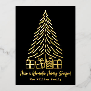 Minimalistischer, moderner Doodle Weihnachtsbaum u Folien Feiertagspostkarte