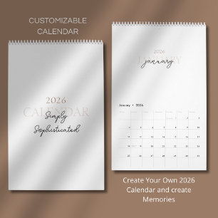 Minimalistischer moderner eleganter Kalender 2026