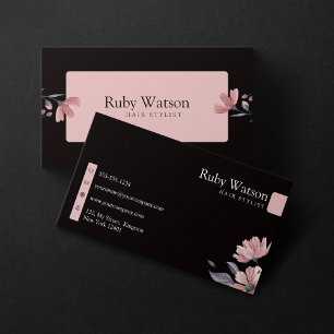 Minimalistischer moderner Friseur Blush Pink Flora Visitenkarte