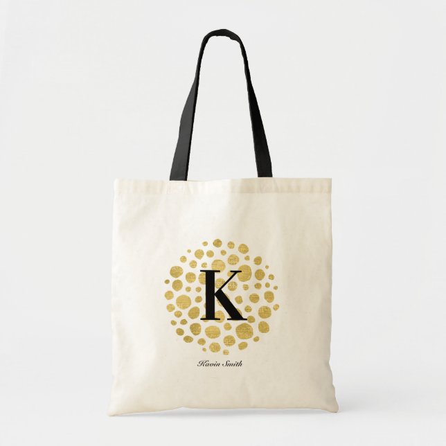 Minimalistischer, moderner Gold Monogram Totbeutel Tragetasche (Vorne)