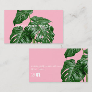 Minimalistischer moderner grüner Monstera auf Rosa Visitenkarte
