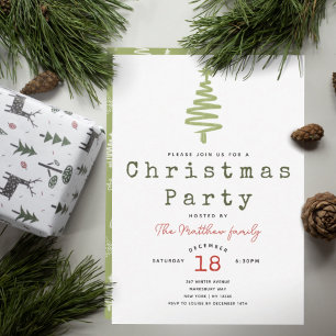 Minimalistischer, moderner Grüner Schrift Weihnach Einladung