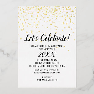 Minimalistischer moderner Konfetti Silvester Gold Folieneinladung
