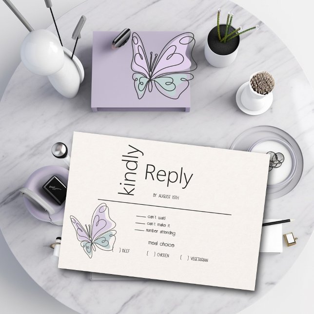 Minimalistischer moderner Lilac- und Dusty-Blauer  RSVP Karte (Von Creator hochgeladen)